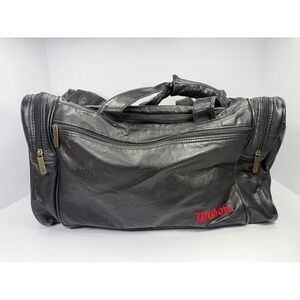Wilson Vintage Black Faux Leather Duffel Bag Retro Gym Travel Weekender Sport